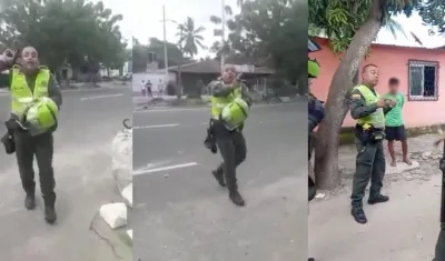 Momento en que el policía dispara al aire. 