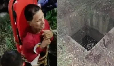 Rafael Eduardo Palacio Altamar siendo rescatado por los bomberos.