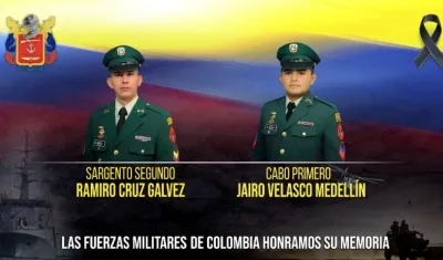 El sargento Ramiro Cruz Gelvez y el cabo Jairo Velasco Medellín murieron en combates con disidencias.
