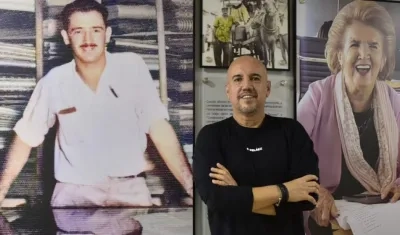 Carlos Peláez Pérez, emprendedor barranquillero. Al fondo sus papás Alfonso Peláez y Mary Pérez.