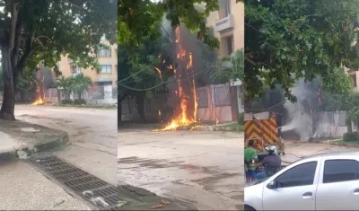 Incendio en poste de energía. 