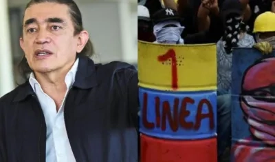 Senador Gustavo Bolívar y los manifestantes de la 'Primera línea'. 