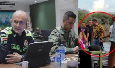 El coronel Jorge Urquijo cuando anunciaba la recompensa por "el hombre del fusil" (recuadro).