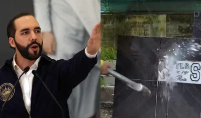 Presidente de El Salvador, Nayib Bukele y una tumba destrozada. 