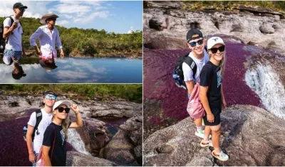 Tadej Pogacar con su novia Urska Zigart y Rigoberto Urán.