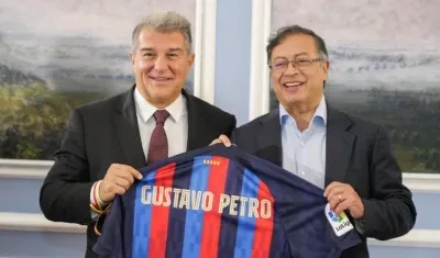 Joan Laporta y Gustavo Petro durante la reunión de este miércoles. 