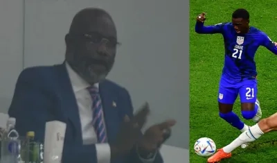 George Weah viendo a su hijo Timothy