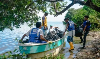 La jornada de extracción de residuos en la Ciénaga de la Virgen.