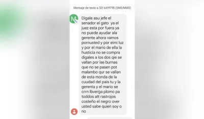 Mensaje de texto enviado por Ruth Fedelima Góngora.