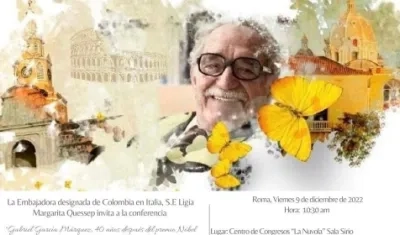 Afiche del homenaje a Gabo en la embajada de Colombia en Italia