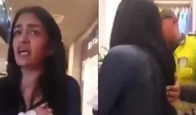 Los policías en el procedimiento contra Wendy Norelis Álvarez Sarmiento en el centro comercial La Serrezuela.