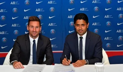 Lionel Messi y Nasser Al-Khelaifi.