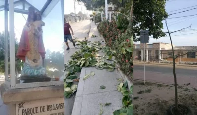 Estado en que quedó el altar y el parque.