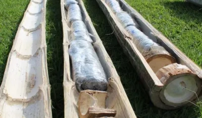 Palos de guadua donde ocultaban la droga. 
