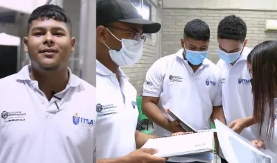 Frank Torres, estudiante de Universidad a tu Barrio. En la otra foto, con varios de sus compañeros.