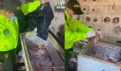 Carne de caballo decomisada por la Policía durante el allanamiento. 
