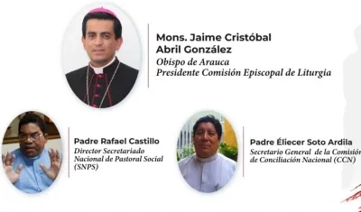 Los elegidos en Liturgia, Pastoral y Conciliación nacional, Monseñor Jaime Abril y los sacerdotes Rafael Castillo y Eliécer Soto.