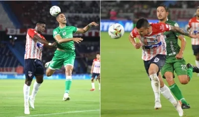 Dani Rosero y Walmer Pacheco en acciones de partido. 