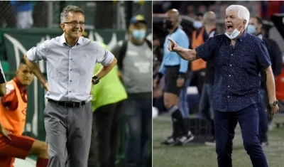 Juan Carlos Osorio, técnico del América de Cali y Julio Comesaña, entrenador del DIM.