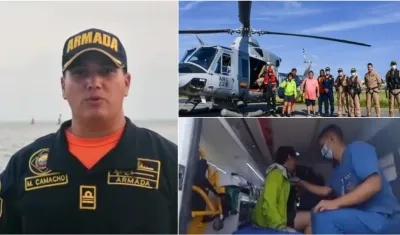 El Comandante de Guardacostas de San Andrés y los rescatados.