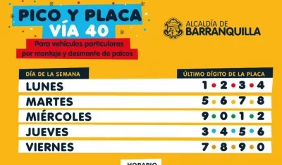 Cronograma del pico y placa.