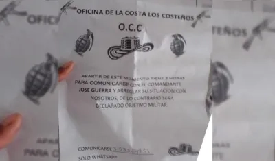 Panfleto que apareció en el barrio Nuevo Milenio, en Soledad. 