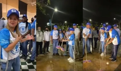 La Gobernadora Elsa Noguera durante la jornada de limpieza.