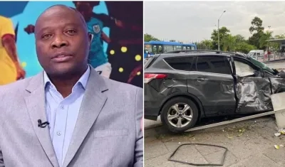 Freddy Rincón y el estado en la que quedó su camioneta. 