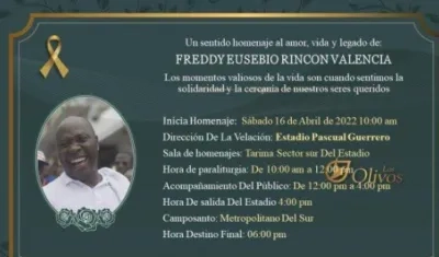 Tarjeta de velación de Freddy Rincón