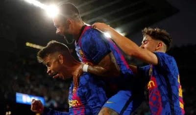 Gerard Pique celebra un gol. 