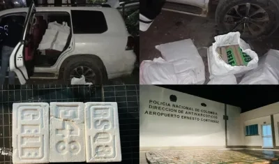 La camioneta y la droga incautada.