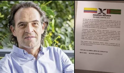 Fico Gutiérrez fue amenazado en un panflecto, presuntamente por el bloque Capital de 'Las Águilas Negras'.