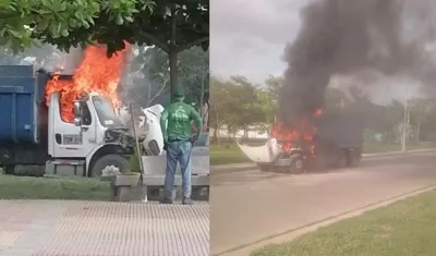 Volqueta incendiada. 