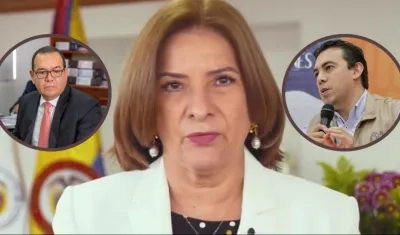 La Procuradora Margarita Cabello, a la izquierda César Abreu, del CNE; y a la derecha el registrador Alexander Vega.