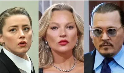 La actriz Amber Heard, la actriz Kate Moss y el actor Johnny Depp.