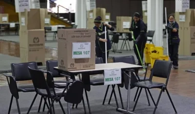 Preparativos para las elecciones presidenciales colombianas del domingo, en Corferias en Bogotá.