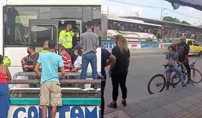 Imágenes del bus de Transmetro retenido.