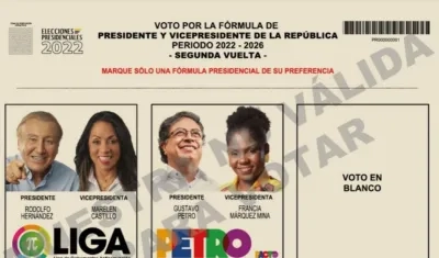 Tarjetón presidencial para la segunda vuelta. 