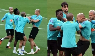 Momentos de la pelea de Vinicius y Richarlison. 