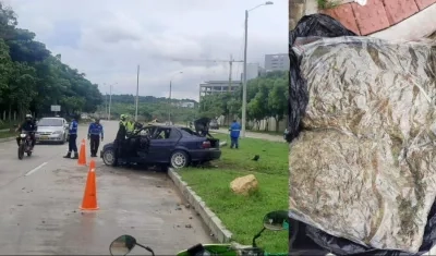 La Policía halló la marihuana en el baúl del vehículo accidentado. 