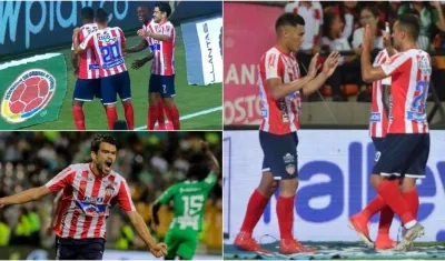 Junior festeja los goles del triunfo de esa noche. 