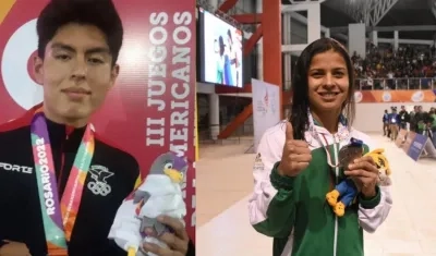 Marco Rojas (Esgrima) y Karen Torrez (Natación), los abanderados de Bolivia.