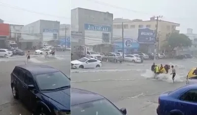 Motociclista en emergencia por fuertes lluvias.