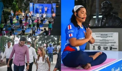 Actividad del Día Mundial del Yoga con la Gobernadora Elsa Noguera y Luis Restrepo, director de Indeportes. 