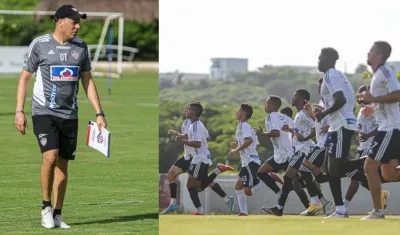 Juan Cruz Real y sus jugadores en el primer día de pretemporada. 