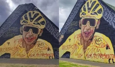 Mural vandalizado contra Egan Bernal. 