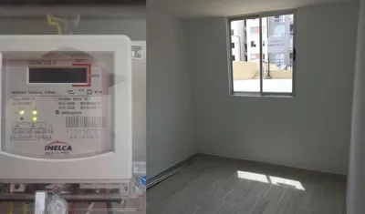 Medidor del cliente afectado y fachada de su apartamento aún sin habitar. 