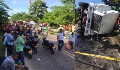 En el 'Puente de la Aguja' se volcó camión cargado de cervezas
