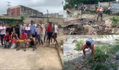 Jóvenes realizando la labor social en inmediaciones del arroyo. 
