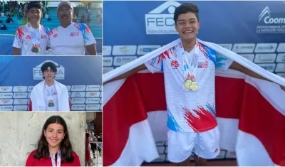 Tomás Alsina, Jhesé Benavidez,  Samuel Jaimes, el entrenador Miguel Reina y Sara Jaramillo. 